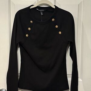 WHBM FORME Ribbed Black Button-Detail Top